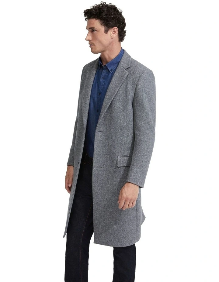 George Wool Rich Twill Overcoat in Grey