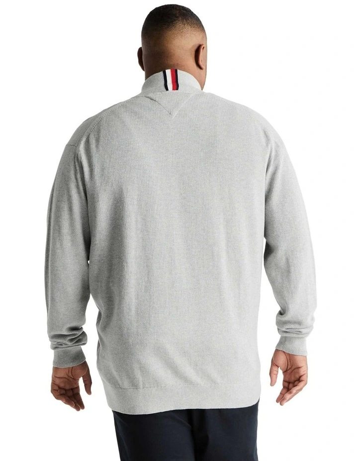 Big and Tall Chain Structure Zip Thru Knit Sweater in Grey