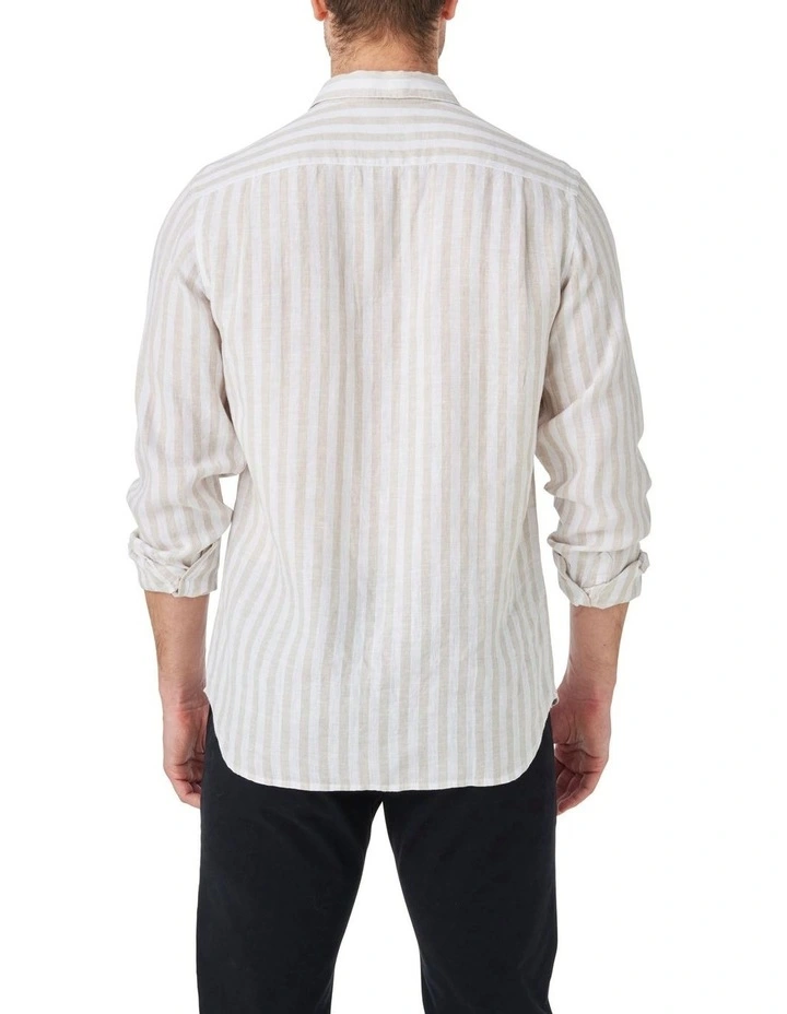 Sicily Long Sleeves Linen Stripe Shirt in Stone