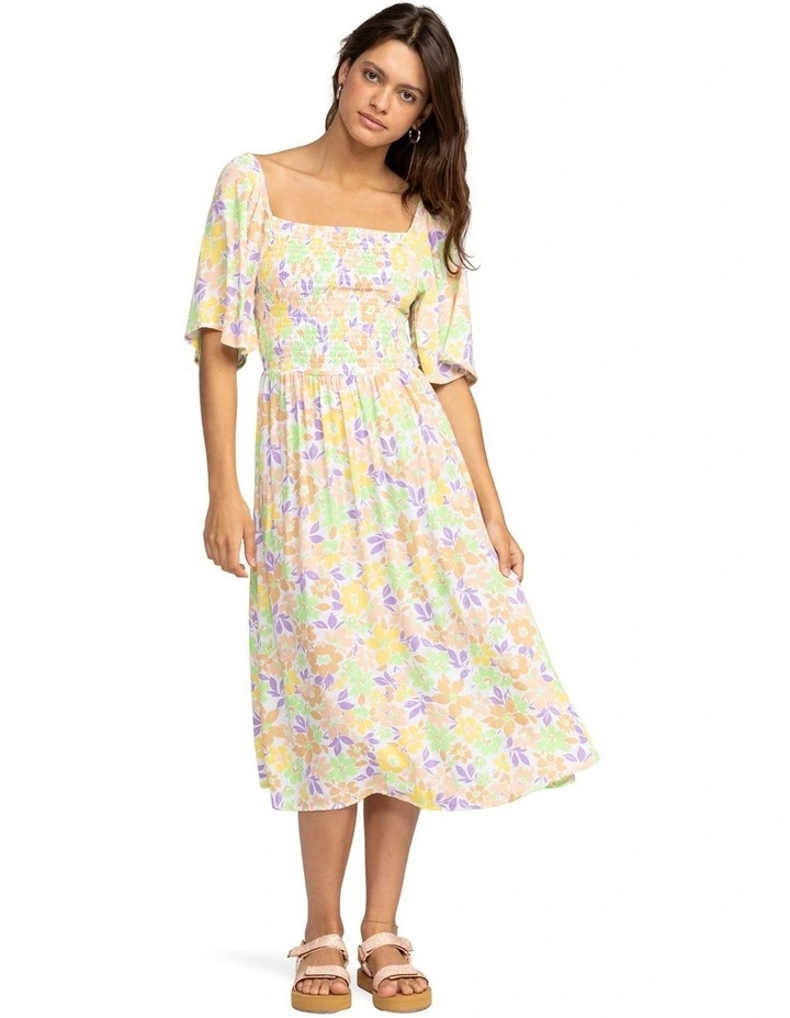 Tropical Sunshine Midi Dress in White Ephemere