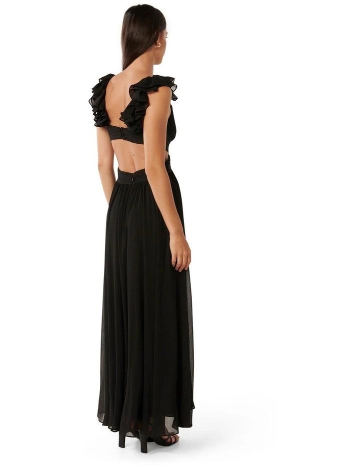 Selena Ruffle Shoulder Maxi Dress in Black