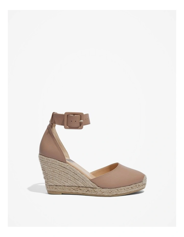 Carolina Leather Espadrille Wedge in Biscuit