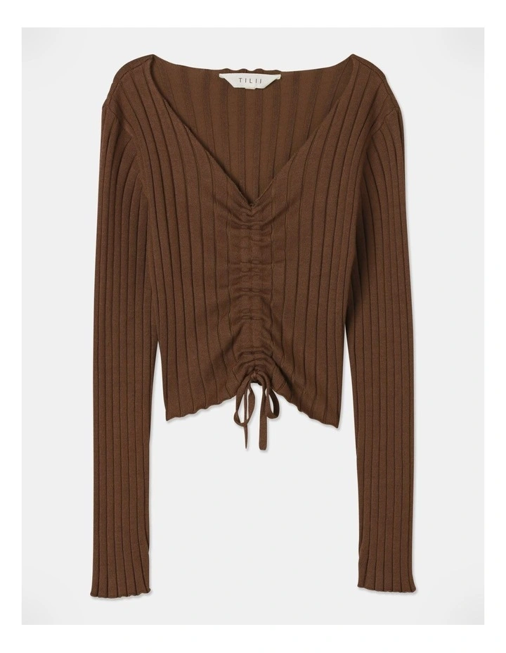 Long Sleeve Rouched Rib Top in Vanilla
