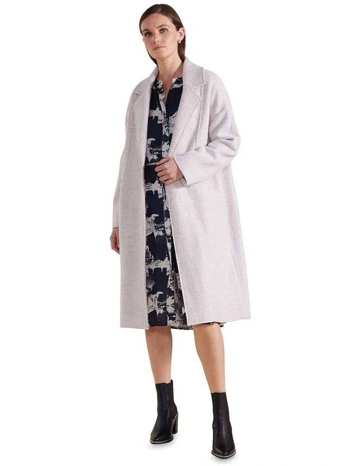 Long Sleeve Boiled Wool Coat in Oatmeal