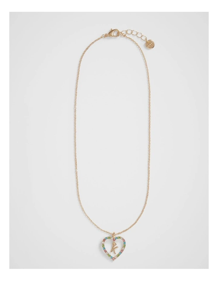Rainbow Heart Initial "K" Necklace