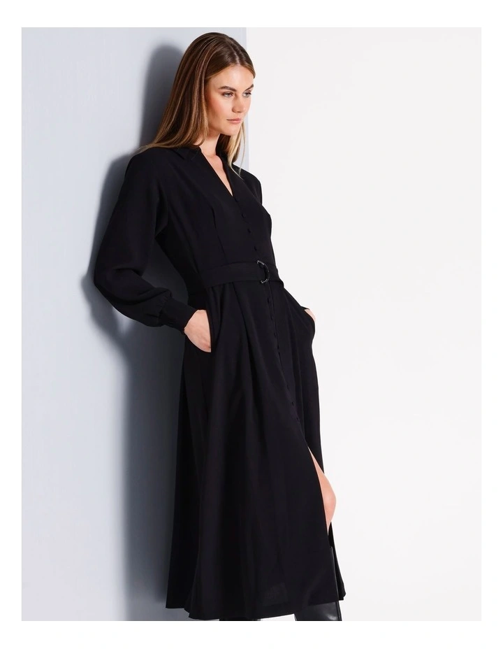 Button Front Shirt Dress in Black