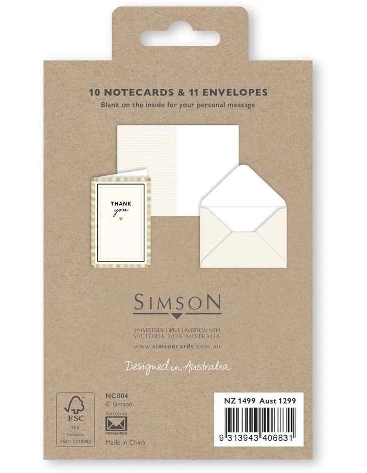 Thank You Note Cards Box of 10 in Multi