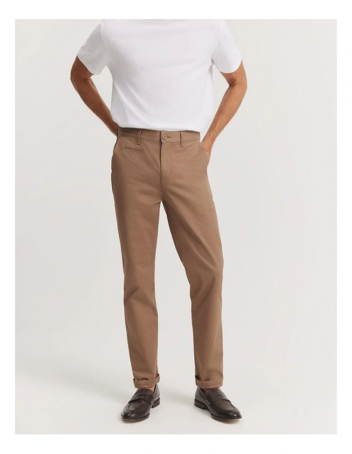 Verified Australian Cotton Tapered Fit Stretch Chino in Tan