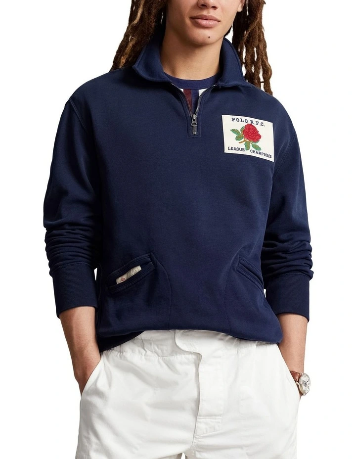 Fleece Graphic Quarter-Zip Sweatshirt in Blue