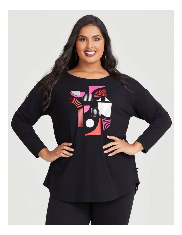 Natural Arla Abstract Top in Black