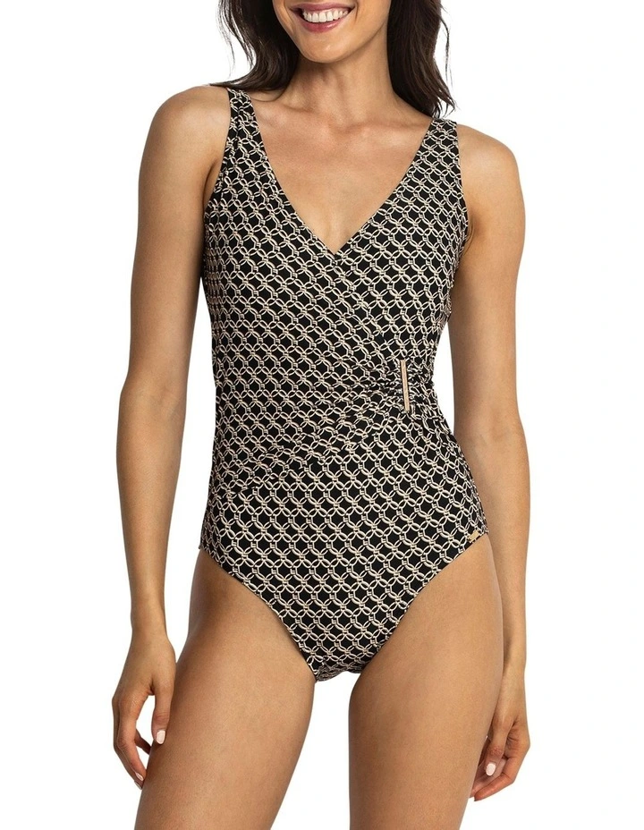Linx Bar Surplice 1 Piece Swimsuit In Black