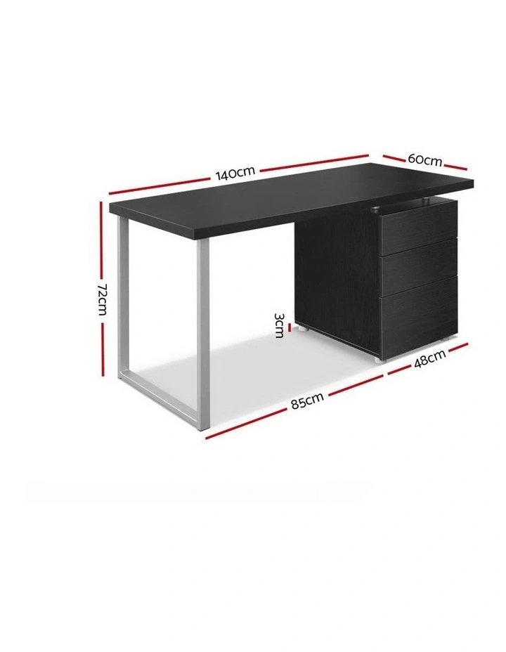 Metal Desk with 3 Drawers Black