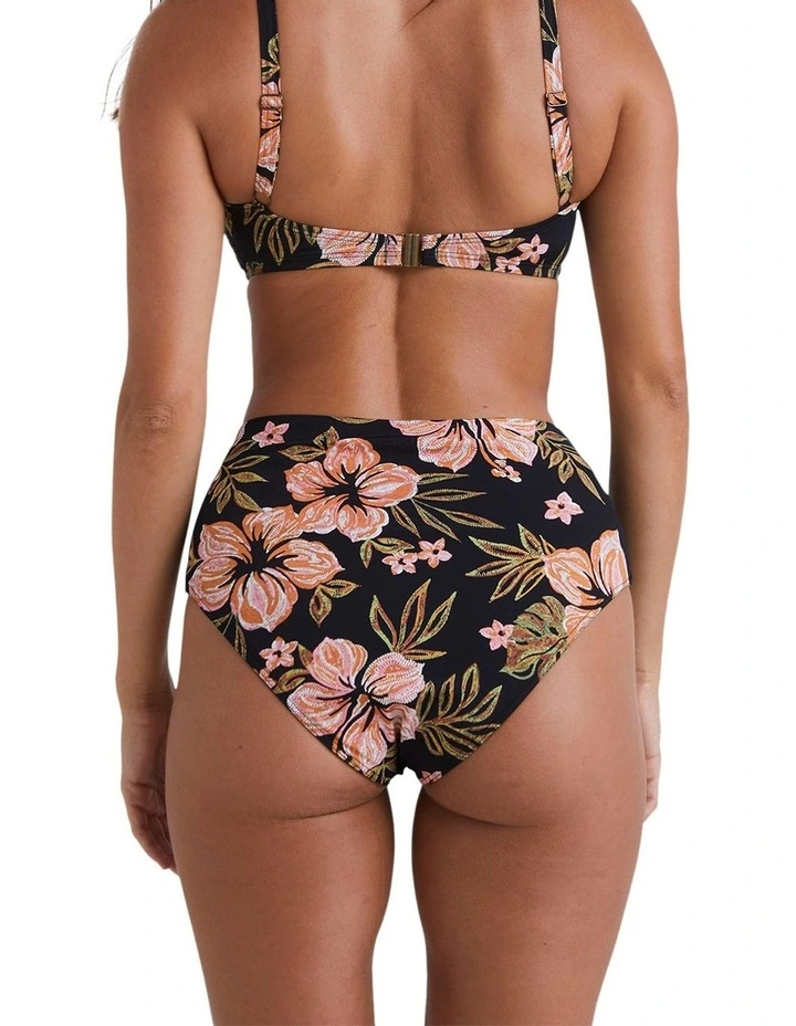 Hooked On Tropics Hi Retro Bikini Bottoms in Black Pebble