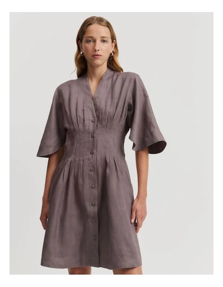 Organically Grown Linen Darted Mini Dress in Truffle