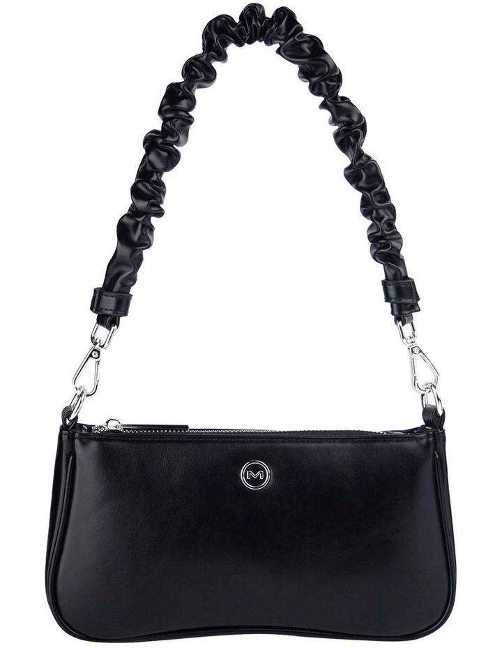 Carly Rushed Strap Shoulder Bag in Black