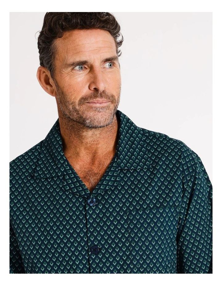Essentials Long Sleeve Poplin PJ Set Diamond in Navy/Green