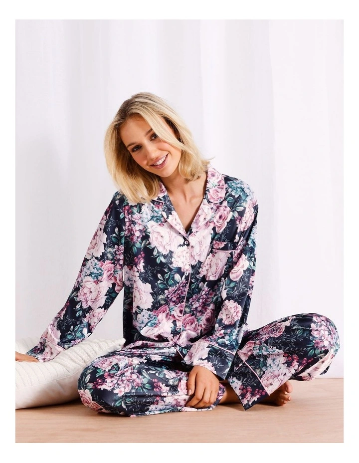 Luxe Satin Long Sleeve Pyjama Set in Floral