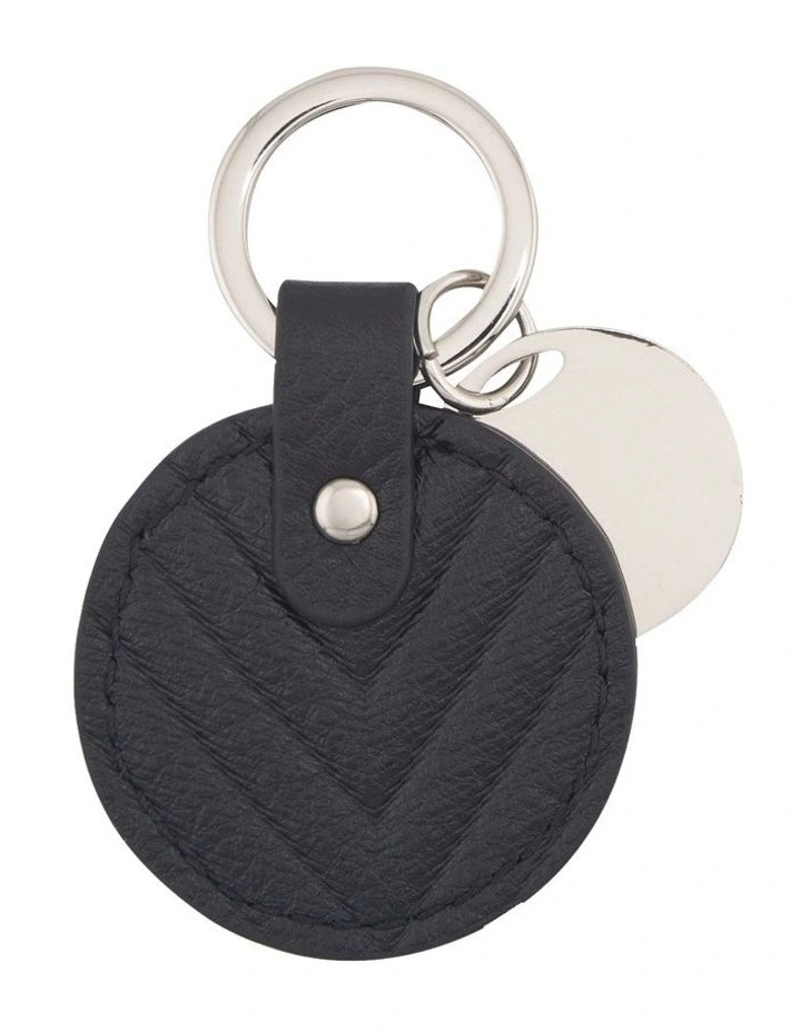 Chevron Circle Leather Key Ring in Black