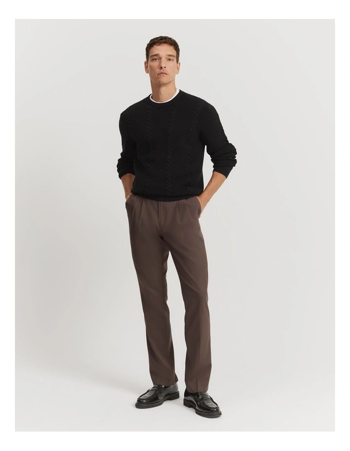 Australian Wool Cable Crew Neck Knit in Black