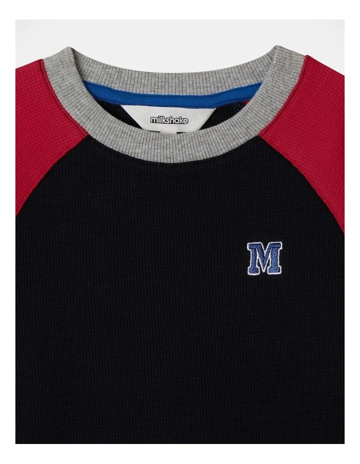 Long Sleeve Waffle Raglan Tee in Red