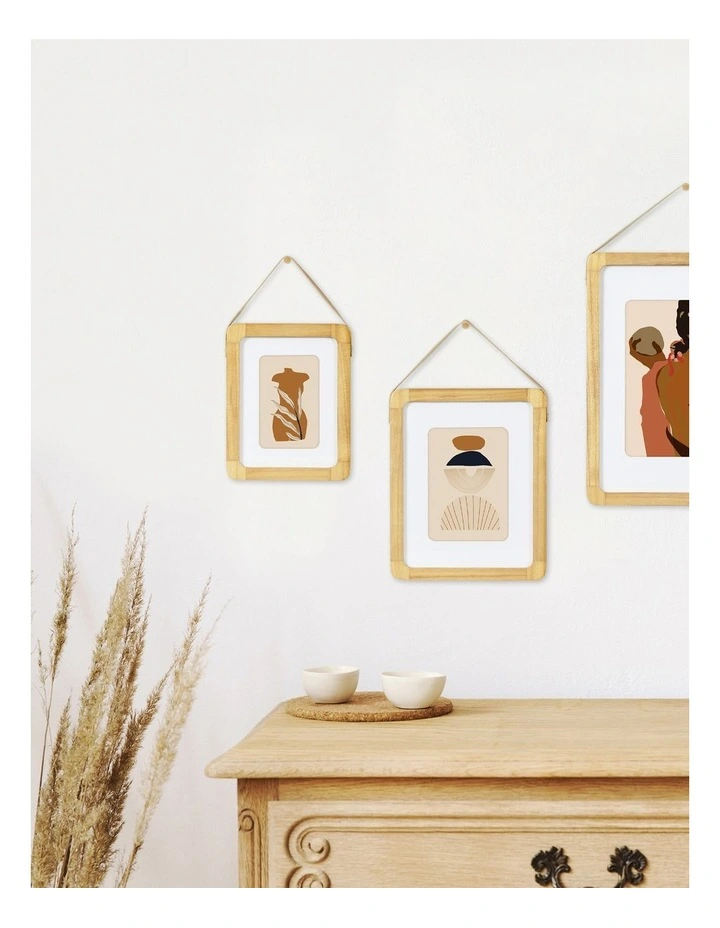 Wooden Photo Frame with Leather Look Strap 8x6 Matted to 4x6 in Natural