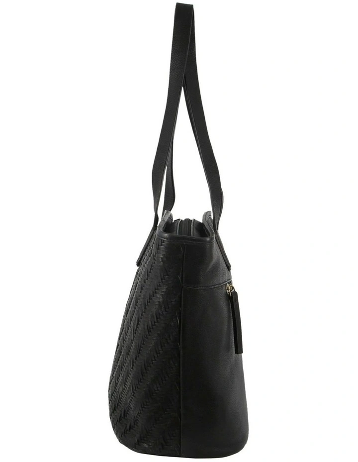 Woven Embossed Leather Shoulder Bag in Black