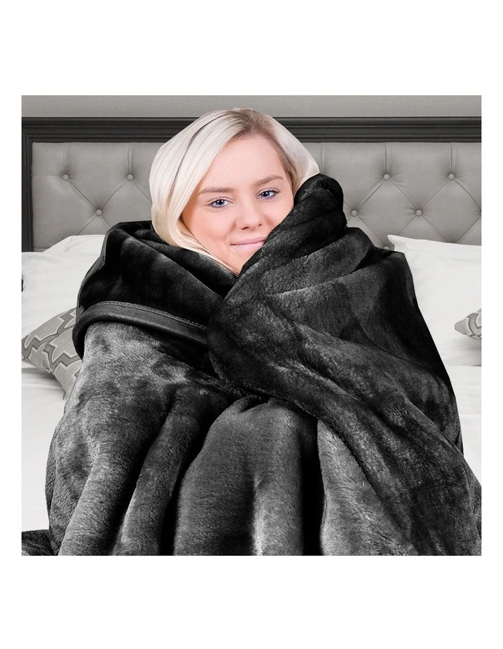 Mink Blanket Black Double Sided Queen Size Soft Plush Bed Faux Throw Rug