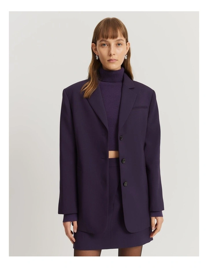 Wool Single-breasted Blazer in Eggplant