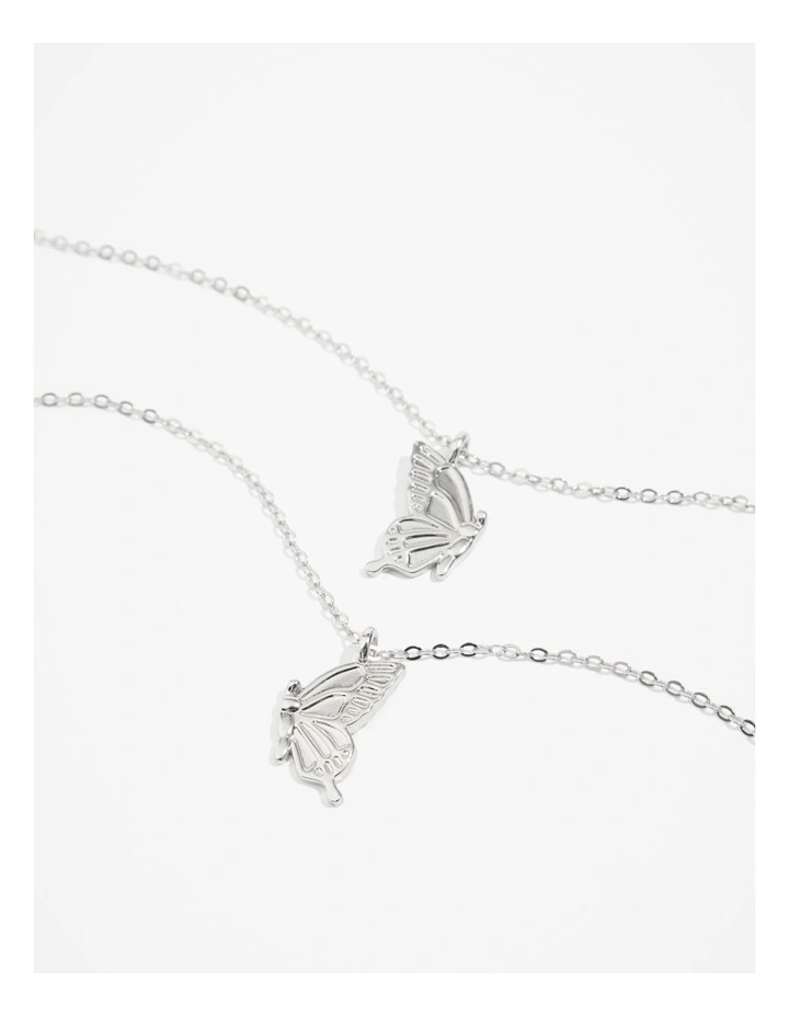Butterfly Bff Necklace Pack Of 2 in Silver