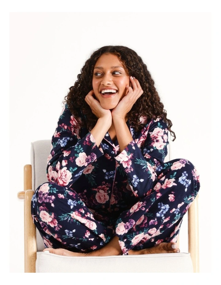 Flannelette Pyjama Set in Navy Floral