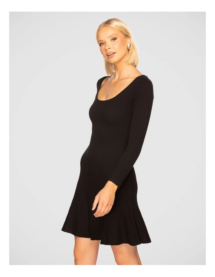 Emillia Square Neck Knit Dress in Black