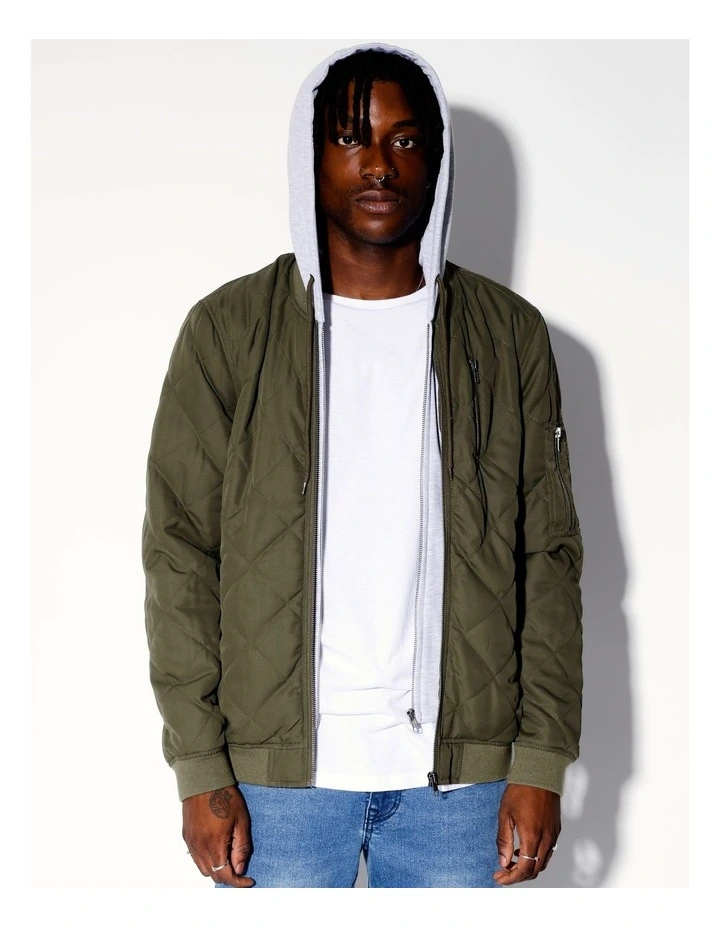 Quantum Quilted Recycled 2 In 1 Hooded Bomber in Green