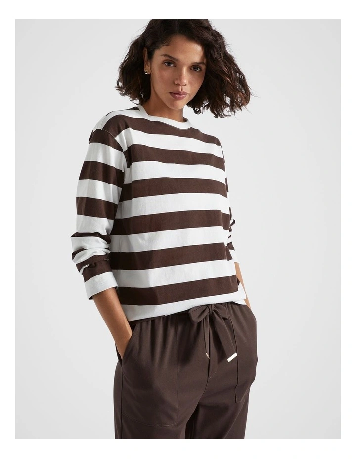 Long Sleeve Stripe Top in Dark Espresso Stripe