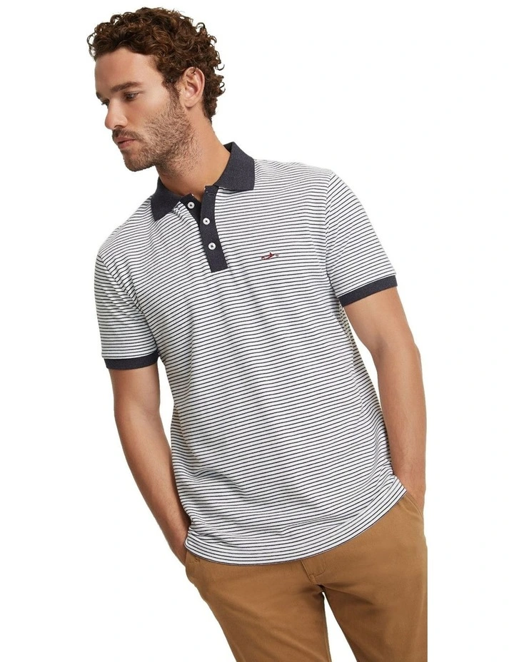 Mack Striped Organic Cotton Polo in Navy