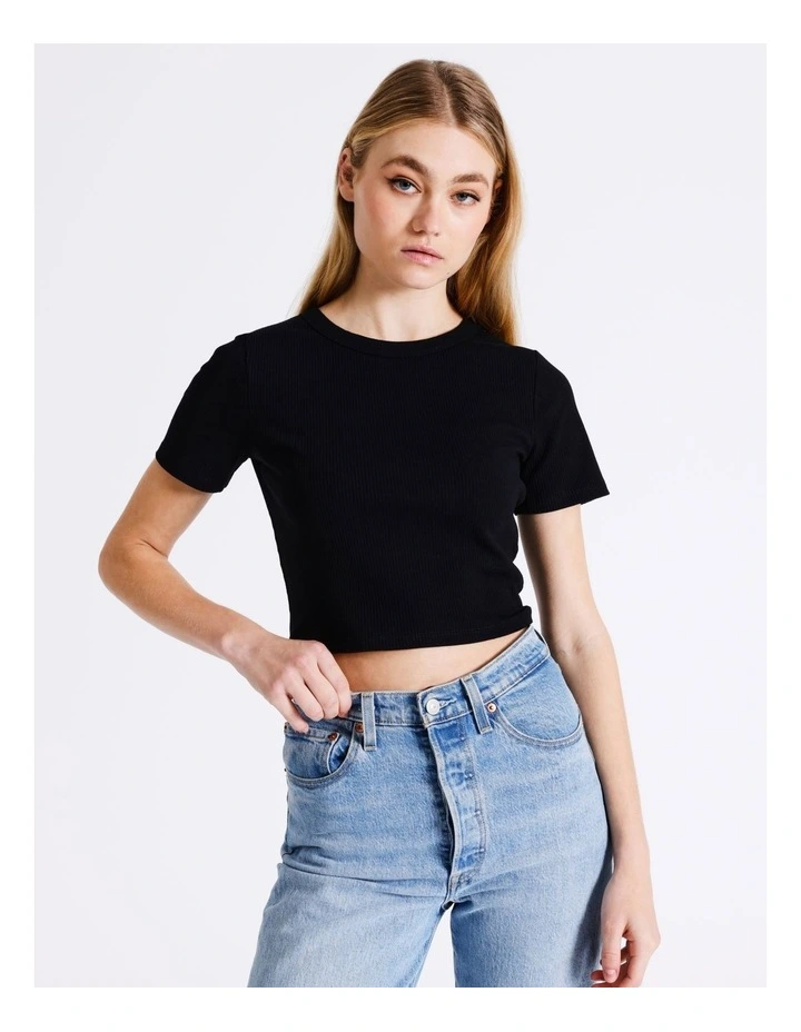 Organic Blend Crew Neck Rib Tee in Black