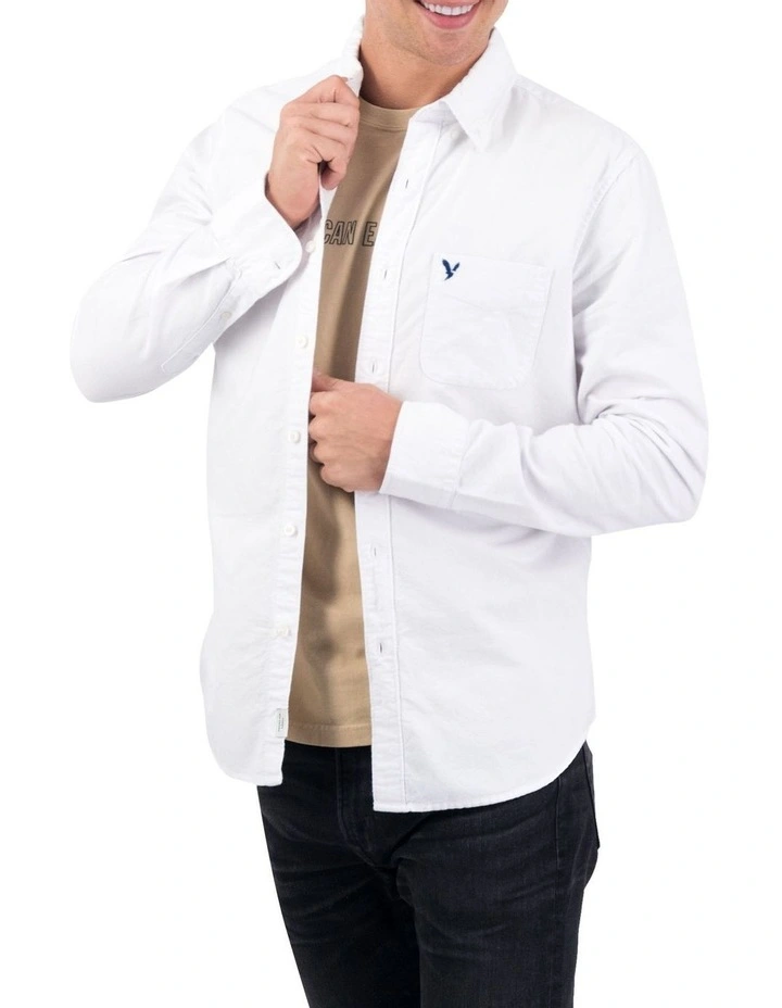 Slim Fit Solid Oxford Button-Up Shirt in White