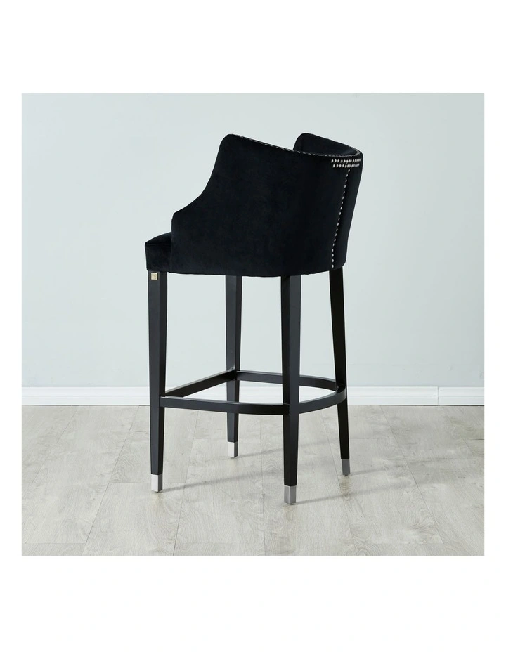 Simone Black Velvet Bar Stool with Silver Studs