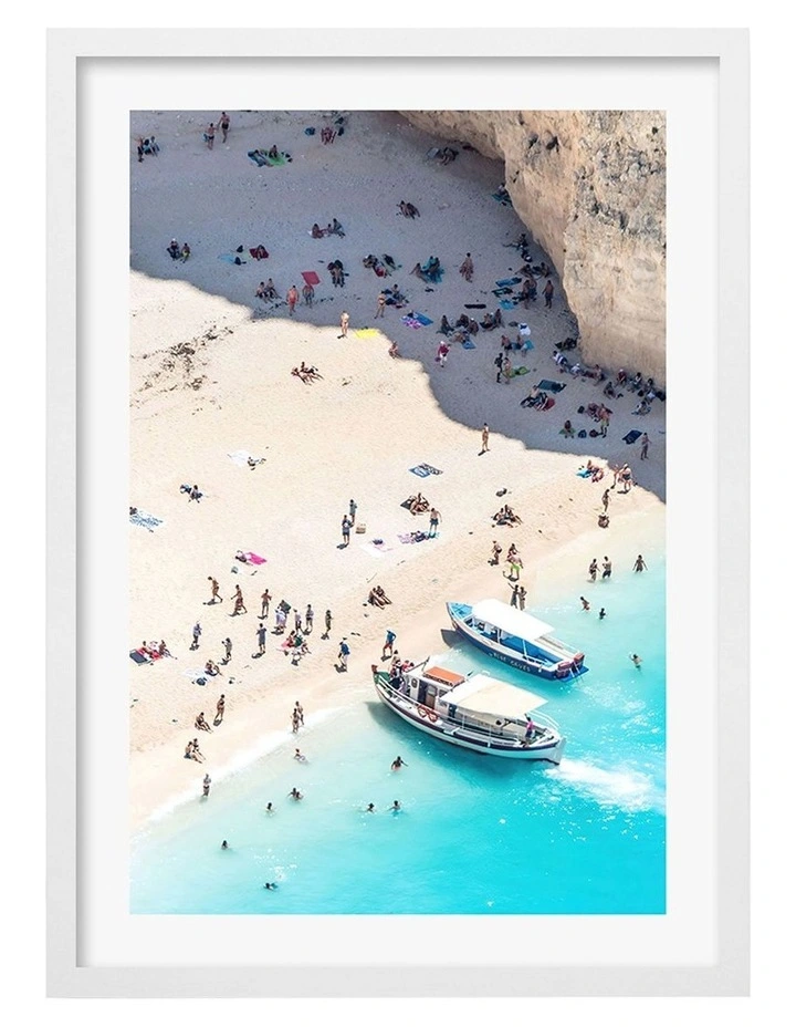 Australian Made Beach Boat Visit Art Print A2 in White Frame