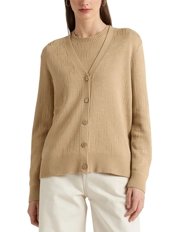 Monogram Jacquard Cardigan in Beige