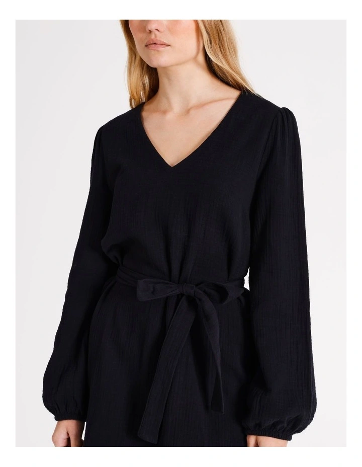 Natali Long Sleeve Cotton Dress in Black