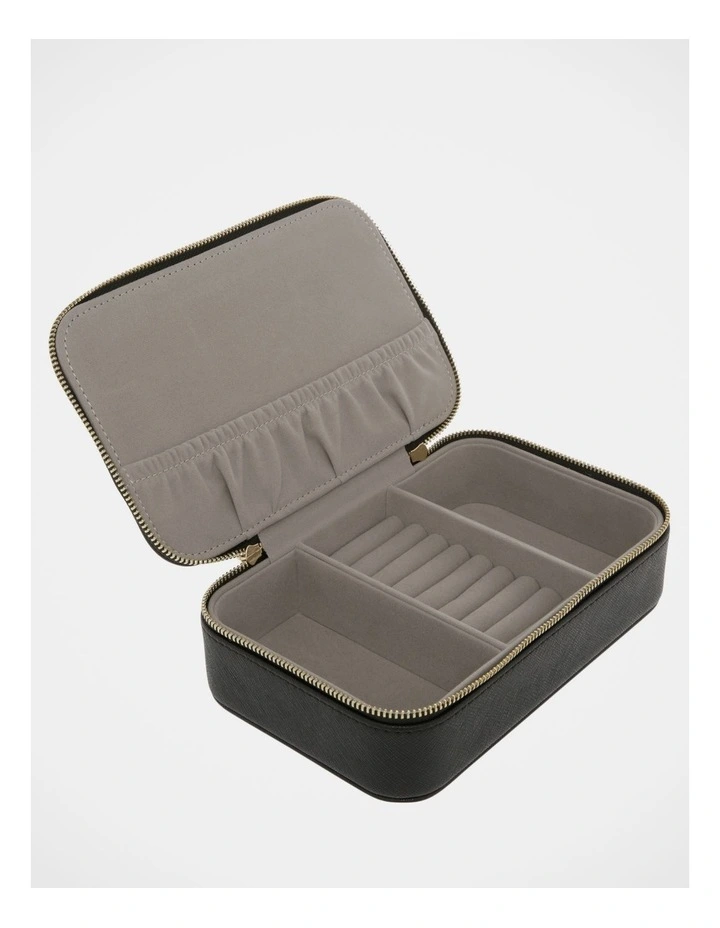 Large Zip Around Travel Black Jewellery Box