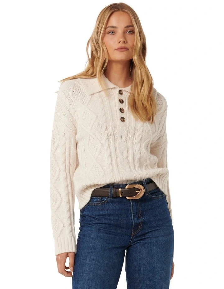 Adelaide Cabled Collar Knit Jumper in White