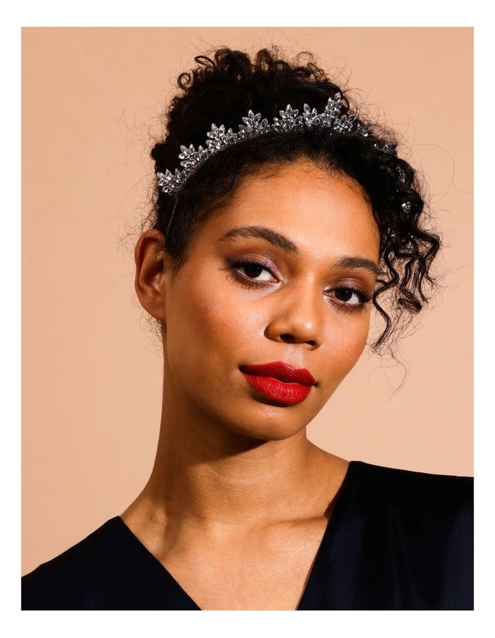 Embellished Crown Headband in Silver