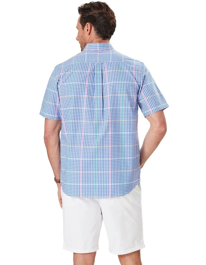 Easy Care Multi Check Short Sleeve Shirt in Dark Blue