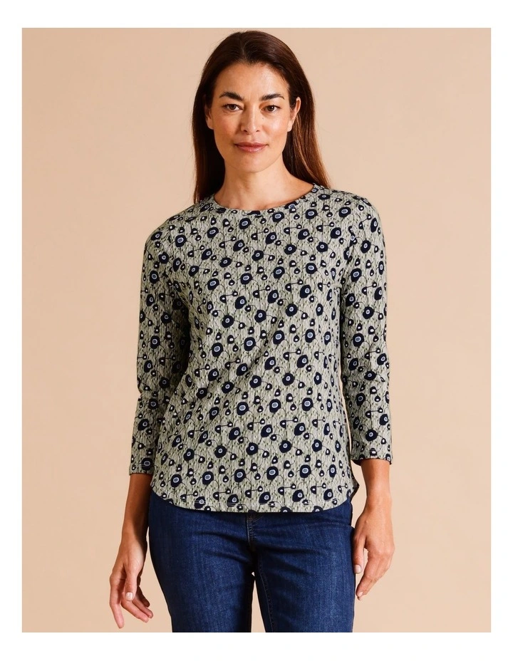 Wardrobe Staple 3/4 Sleeve Tee in Blue/Green Abstract Maze Print