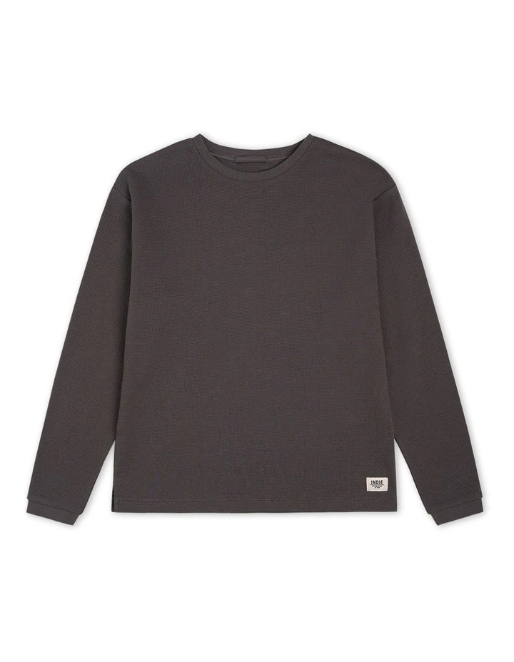The Indie Eastport Waffle Long Sleeve (3-7 years) in Onyx