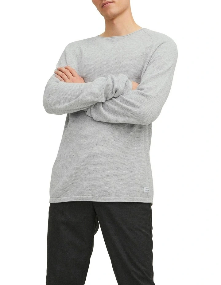 Hill Crew Neck Knit Sweater in Light Grey Melange