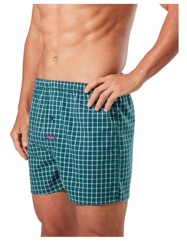 Grid Check Cotton Stretch Boxer Shorts in Forest