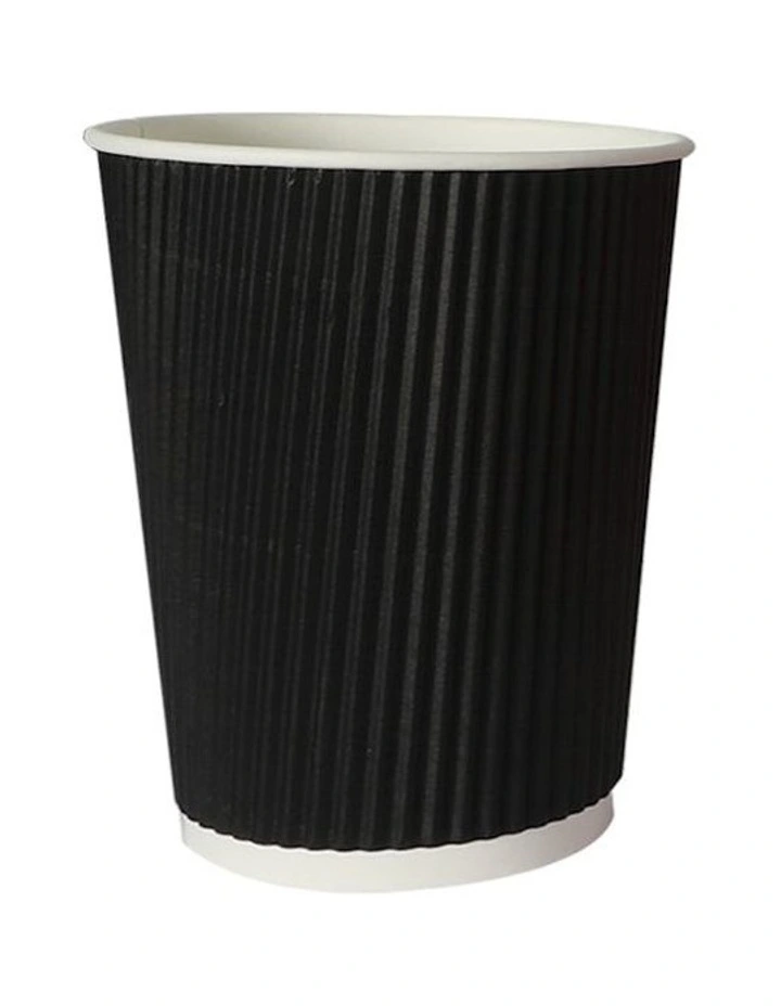 100 Sets 8oz Disposable Coffee Paper Cups With Lids in Black