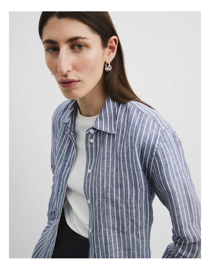 Organically Grown Linen Shirt in Navy Stripe